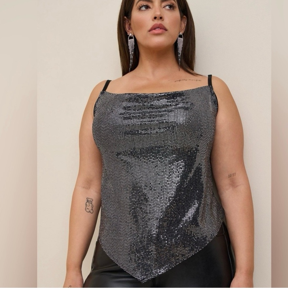 Torrid Black Silver Sequin Cowl Camisole